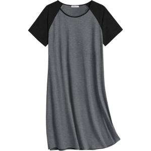 imageEkouaer Nightgowns for Women Cotton Sleep Shirts Short Sleeve Nightshirt Crew Neck Night Gown Comfy Sleepwear NightdressDark Grey