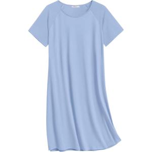 imageEkouaer Nightgowns for Women Cotton Sleep Shirts Short Sleeve Nightshirt Crew Neck Night Gown Comfy Sleepwear NightdressLight Blue