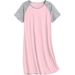 imageEkouaer Nightgowns for Women Cotton Sleep Shirts Short Sleeve Nightshirt Crew Neck Night Gown Comfy Sleepwear NightdressLight Pink
