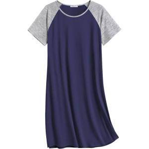 imageEkouaer Nightgowns for Women Cotton Sleep Shirts Short Sleeve Nightshirt Crew Neck Night Gown Comfy Sleepwear NightdressNavy Blue