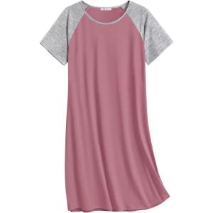 imageEkouaer Nightgowns for Women Cotton Sleep Shirts Short Sleeve Nightshirt Crew Neck Night Gown Comfy Sleepwear NightdressPeach Pink