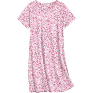 imageEkouaer Nightgowns for Women Cotton Sleep Shirts Short Sleeve Nightshirt Crew Neck Night Gown Comfy Sleepwear NightdressPink Floral