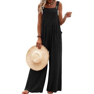 imageEkouaer Womens Casual Overalls Loose Wide Leg Jumpsuits Summer Boho Floral Printed Baggy Rompers with PocketsBlack