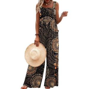 imageEkouaer Womens Casual Overalls Loose Wide Leg Jumpsuits Summer Boho Floral Printed Baggy Rompers with PocketsBlack Bohemian