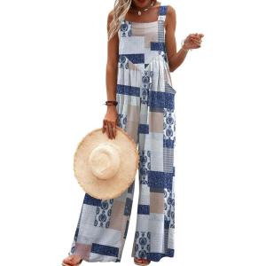 imageEkouaer Womens Casual Overalls Loose Wide Leg Jumpsuits Summer Boho Floral Printed Baggy Rompers with PocketsGrey Boho Print