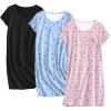 imageEkouaer Cotton Nightgowns for Women 3 Pack Sleepshirts Short Sleeve Night Shirt Tshirt Night Gown Print Sleepwear DressBlue MoonBlackPink Floral