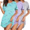 imageEkouaer Nightgowns for Women 3 Pack Sleep Shirts Short Sleeve Nightshirt Pullover Nightdress Soft Sleepwear SXXXLGrey Coffee CupsCyan DragonflyPurple Stars