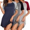 imageEkouaer Nightgowns for Women 3 Pack Sleep Shirts Short Sleeve Nightshirt Pullover Nightdress Soft Sleepwear SXXXLNavy BlueDark GreyLight Grey