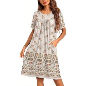 imageEkouaer Moo Moos for Women Button House Dresses for Women with Pocket Mumu S3XLKhaki Flower
