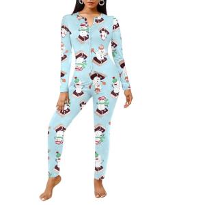 imageEkouaer Womens Onesie Adult Button One Piece Pajama Long Sleeve Onesie Pajamas Jumpsuit Sleepwear for WomenSnowman