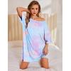image:imageEkouaer Plus Size Nightgowns for Women Bamboo Viscose Sleepshirts Short Sleeve Nightshirt Oversized Sleepwear SleepdressBlue  Purple Tie Dye