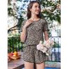 image:imageEkouaer Womens Pajama Sets Short Sleeve Sleepwear Soft Pjs Sets Round Neck Summer 2 Piece Lounge Set with Pockets SXXLBrown Leopard Print