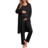 image:imageEkouaer Nursing Pajamas Maternity Robe Set 3 Pieces Postpartum Maternity Pajama Set Pregnancy Breastfeeding PjBlack