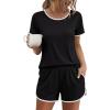 image:imageEkouaer Womens Pajama Sets Short Sleeve Sleepwear Soft Pjs Sets Round Neck Summer 2 Piece Lounge Set with Pockets SXXLBlack