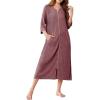 image:imageEkouaer Zipper Robes for Women 34 Sleeve Bathrobe Lightweight House Coats for Women with Pockets Long Moo Moo NightgownWine Red