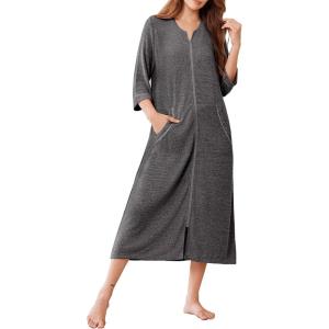 image:imageEkouaer Zipper Robes for Women 34 Sleeve Bathrobe Lightweight House Coats for Women with Pockets Long Moo Moo NightgownDeep Gray