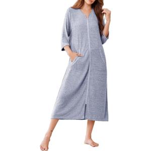 image:imageEkouaer Zipper Robes for Women 34 Sleeve Bathrobe Lightweight House Coats for Women with Pockets Long Moo Moo NightgownLight Blue