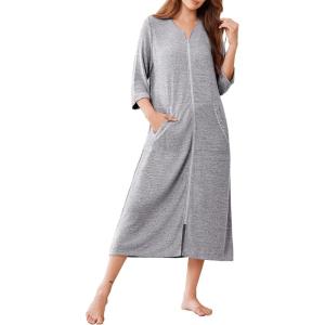 image:imageEkouaer Zipper Robes for Women 34 Sleeve Bathrobe Lightweight House Coats for Women with Pockets Long Moo Moo NightgownLight Gray