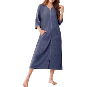 image:imageEkouaer Zipper Robes for Women 34 Sleeve Bathrobe Lightweight House Coats for Women with Pockets Long Moo Moo NightgownNavy Blue