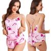 image:imageEkouaer Silk Pajamas Set for Women Satin Backless Lingerie Pjs Cami Top and Shorts NightwearChristmaspinkcandycane
