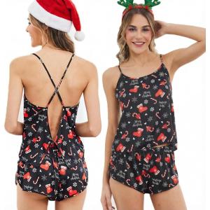 image:imageEkouaer Silk Pajamas Set for Women Satin Backless Lingerie Pjs Cami Top and Shorts NightwearChristmasblackstocking