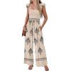 image:imageEkouaer Womens Casual Jumpsuits Summer Boho Outfits Printed Smocked Wide Leg Vacation Jumper With Pockets SXXLApricot Print