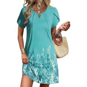 image:imageEkouaer Swimsuit Coverup for Women 2026 Petal Short Sleeve Bathing Suit Cover Ups Summer T Shirt Dress Flowy SundressesGreen Floral