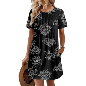 image:imageEkouaer Swimsuit Coverup for Women 2026 Short Sleeve Bathing Suit Cover Ups Beach Summer TShirt Dresses with PocketsBlack Floral