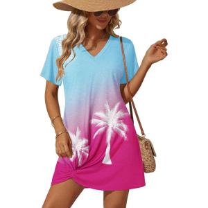 image:imageEkouaer Womens Coverup Short Sleeve Swimsuit Cover Ups 2026 Summer Bathing Suit Cover Twisted Cover Up Dress S2XLBlue Pink Tree
