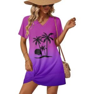 image:imageEkouaer Womens Coverup Short Sleeve Swimsuit Cover Ups 2026 Summer Bathing Suit Cover Twisted Cover Up Dress S2XLPurple Blue Coconut