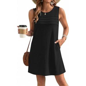image:imageEkouaer Womens Swimsuit Cover Up Pleated Front Bathing Suit Coverups 2026 Casual Tank Beach Dress with Pockets S2XLBlack