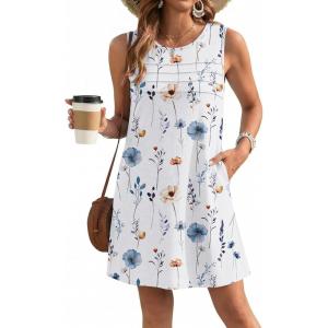 image:imageEkouaer Womens Swimsuit Cover Up Pleated Front Bathing Suit Coverups 2026 Casual Tank Beach Dress with Pockets S2XLWhite Floral