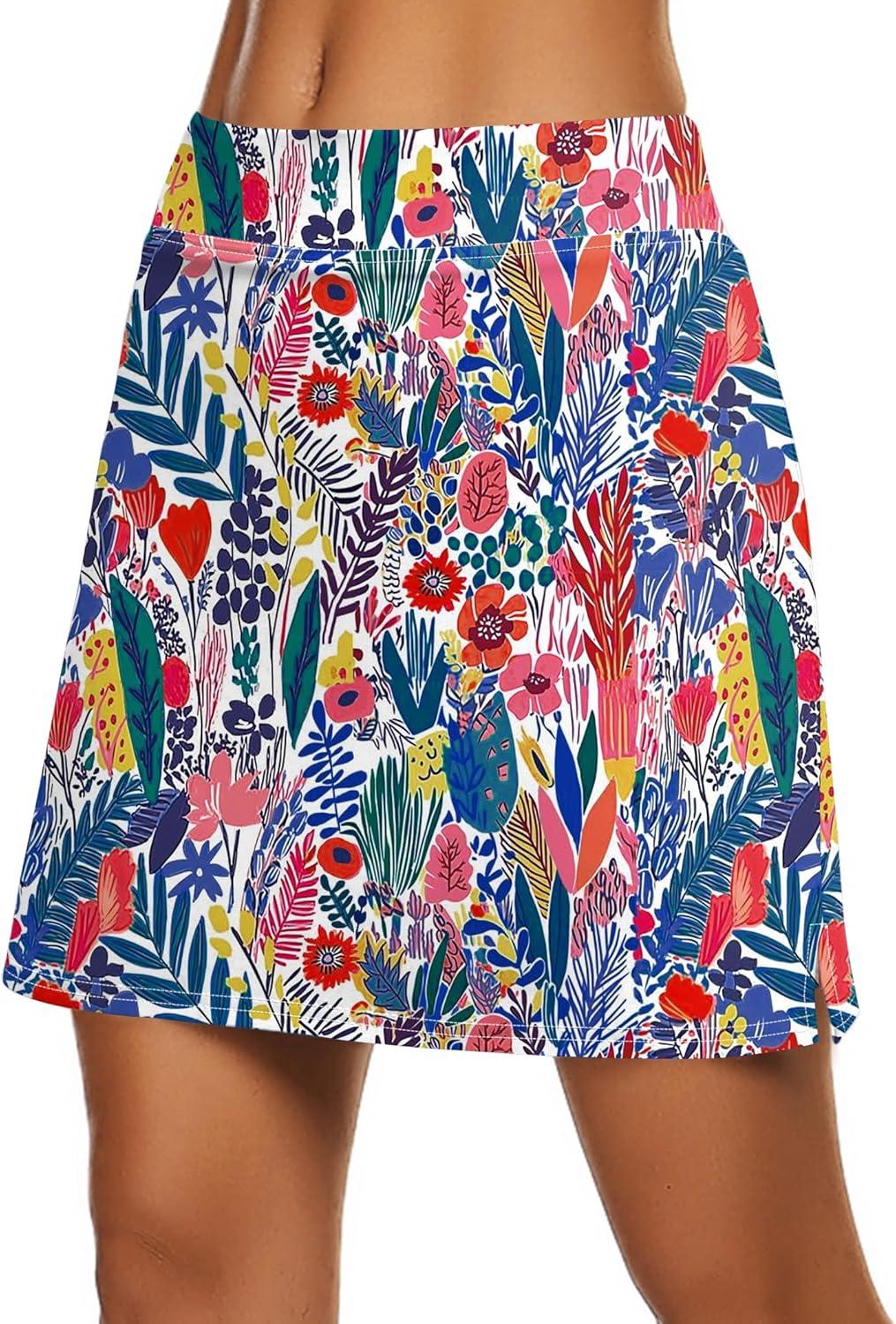 image:imageEkouaer Womens Active Performance Skort Lightweight Skirt for Running Tennis Golf Workout SportsColorful Leaf Print
