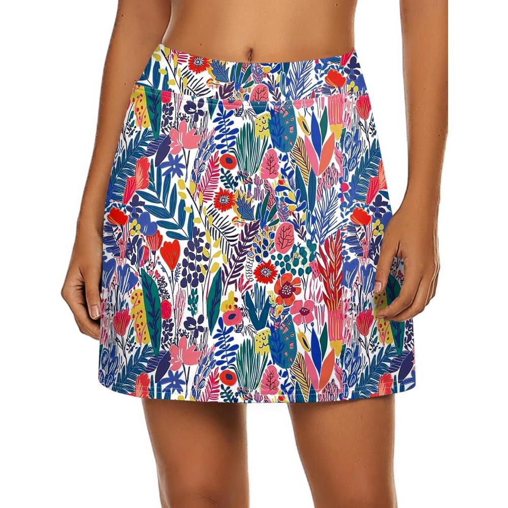 image:imageEkouaer Womens Active Performance Skort Lightweight Skirt for Running Tennis Golf Workout SportsColorful Leaf Print