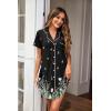 image:imageEkouaer 2 Pack Nightgowns for Women Button Down Sleepshirts Short Sleeve Sleepwear V Neck Nightshirt Pajama DressBlackBlack Butterfly