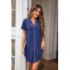 image:imageEkouaer 2 Pack Nightgowns for Women Button Down Sleepshirts Short Sleeve Sleepwear V Neck Nightshirt Pajama DressBlackNavy Blue