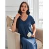 image:imageEkouaer 3 Pack Long Nightgowns for Women Plus Size House Dress Short Sleeve Night Gown V Neck Casual Nightshirt M5XLBlackBlueWhite Blue Striped