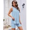 image:imageEkouaer Biker Short Sets Womens 2 Piece Lounge Set 2026 Summer Matching Outfits Sleeveless Loungewear clothingLight Blue