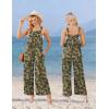 image:imageEkouaer Casual Jumpsuits for Women Adjustable Straps Overalls One Piece Jumpsuit Wide Leg Rompers With Pockets SXXLArmy Green Flowers