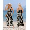 image:imageEkouaer Casual Jumpsuits for Women Adjustable Straps Overalls One Piece Jumpsuit Wide Leg Rompers With Pockets SXXLBlack Flowers