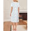 image:imageEkouaer Cotton Nightgowns for Women Short Sleeve House Dress Pleated Night Gown Button Sleep Shirt Ladies NightdressFloral Blue White