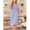 image:imageEkouaer Cotton Nightgowns for Women Short Sleeve House Dress Pleated Night Gown Button Sleep Shirt Ladies NightdressFloral Purple