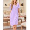 image:imageEkouaer Cotton Nightgowns for Women Short Sleeve House Dress Pleated Night Gown Button Sleep Shirt Ladies NightdressLavender Purple