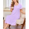 image:imageEkouaer Cotton Nightgowns for Women Short Sleeve House Dress Pleated Night Gown Button Sleep Shirt Ladies NightdressLavender Purple