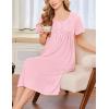 image:imageEkouaer Cotton Nightgowns for Women Short Sleeve House Dress Pleated Night Gown Button Sleep Shirt Ladies NightdressLight Pink