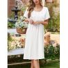 image:imageEkouaer Cotton Nightgowns for Women Short Sleeve House Dress Pleated Night Gown Button Sleep Shirt Ladies NightdressWhite