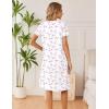 image:imageEkouaer Cotton Nightgowns for Women Short Sleeve Night Gown V Neck Button Sleep Shirt Soft House DressWhite Pink Floral