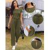 image:imageEkouaer Jumpsuits for Women 2026 Summer Casual Round Neck Pleated Front Womens Rompers With Pockets Vacation OutfitsArmy Green