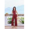 image:imageEkouaer Jumpsuits for Women One Piece Jumpsuit Wide Leg Sleeveless Crewneck Casual Womens Romper Jumpers With Pockets 2026Wine Red