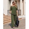 image:imageEkouaer Lounge Sets for Women Off Shoulder Short Sleeve Tops and Long Pants 2 Piece Set Summer Soft Matching OutfitArmy Green